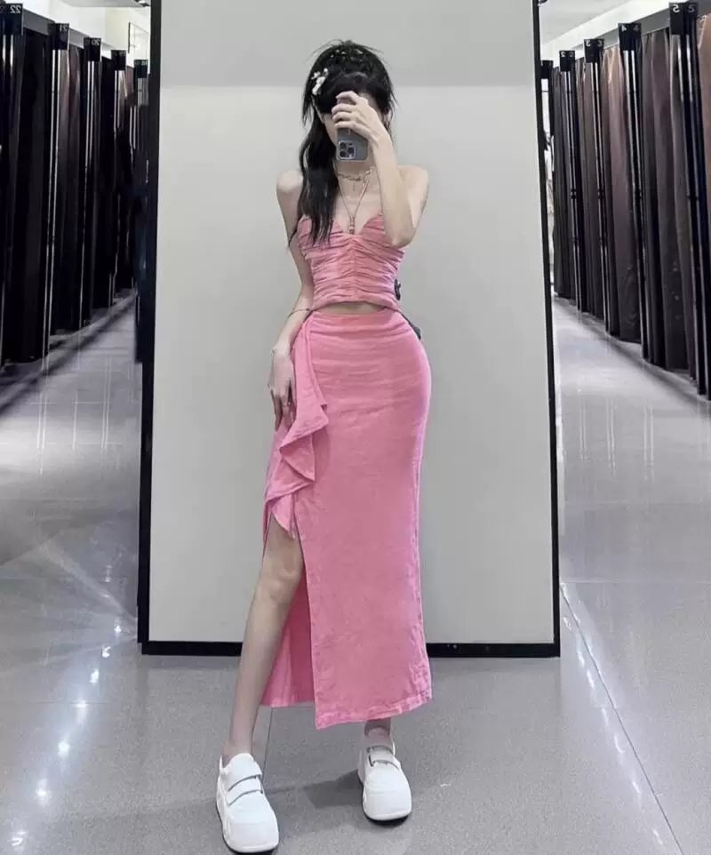 Платье/одежда осеннее для женщин ZARA KISS сdopamine ношение льняногоBlend ткани складки, слоение юбки 8041709