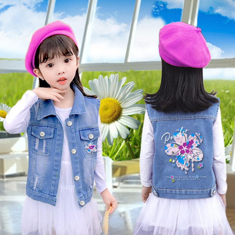 2022 Children outwear Vest Girl Autumn Dress Cowboy Waistcoat for Autumn Baby Girl Spring Autumn Tide Children's Han Edition