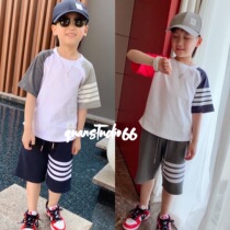 Quanma Home Korea Childrens Clothing Children Insert Shoulder Sleeve Round Collar Short Sleeve T-shirt Baby Waffag Sports Shorts