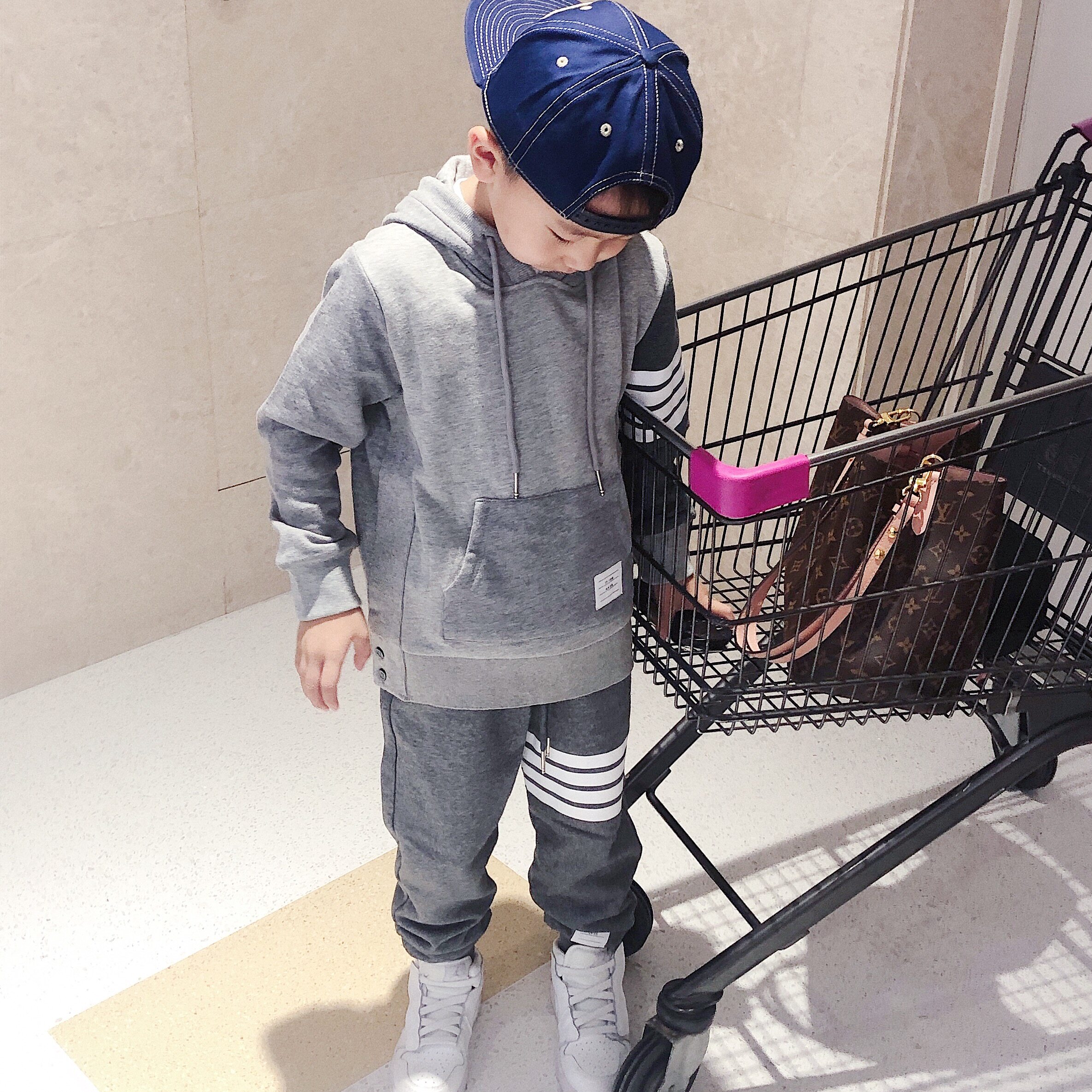 Quanma Home 21 Spring Autumn Sports Suit Men And Women's College Wind Ash Collage Hooded Sweatshirt Jacket Head Casual Blouse Sports Pants