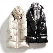 High-end white goose down bright down jacket womens long quilt winter collar thick warm and cold bread jacket