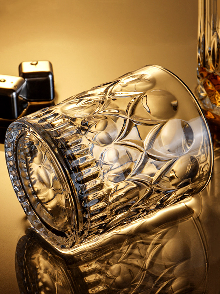 Crystal Glass Whiskey Cocktail Glass Set for Home Use, Vintage Carved Beer Glass, Water Glass, Liquor Glass, Bar