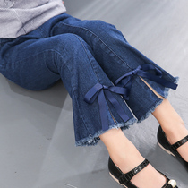 Girl Jeans Spring Autumn 2022 new childrens clothes Long pants CUHK Baby Butterfly Knot Trumpeter Pants Spring Fashion