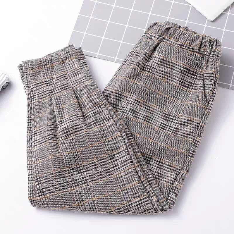 Girls' pants 2022 new foreign style children's plaid pants middle and big children's casual harem pants spring and autumn radish pants plus velvet