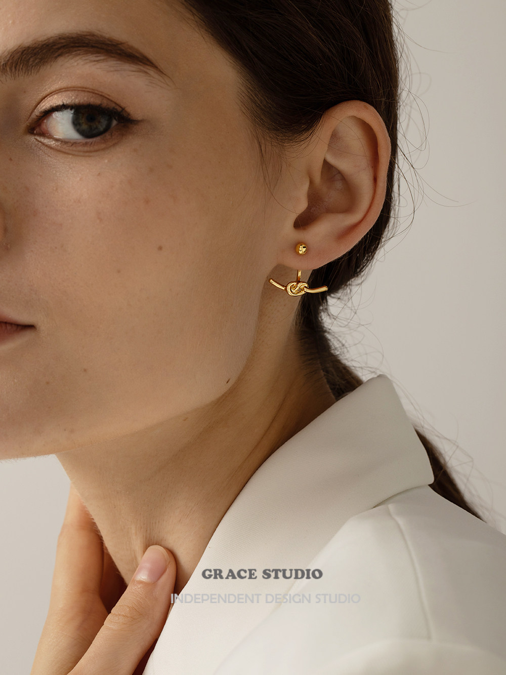 G S homemade original design hand minimal knot knot nails in European and American wind retro personality metal earrings woman