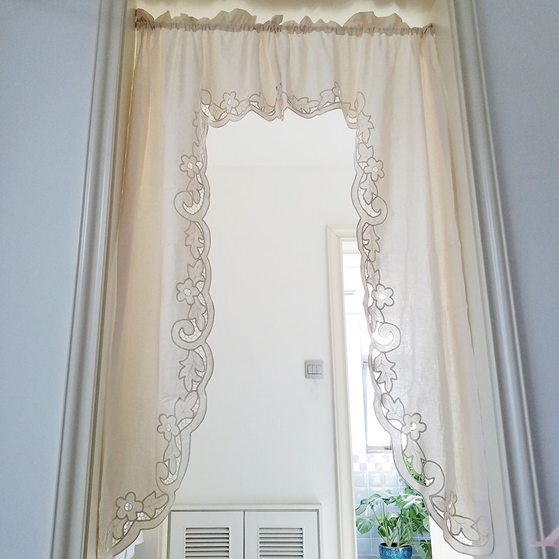 (Foreign Trade Stocks * 100% Cotton) Sloping Yang Half Warm * This white pan with hollowed-out process curtain * MANTLE CURTAIN