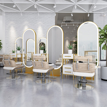Factory direct Japanese new barber shop wall wrought iron salon mirror table hair salon special retro mirror table