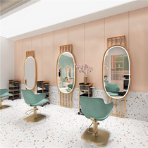 Barber shop single-sided vertical hairdressing mirror with LED light hair salon wall dyed hot mirror Net red mirror table