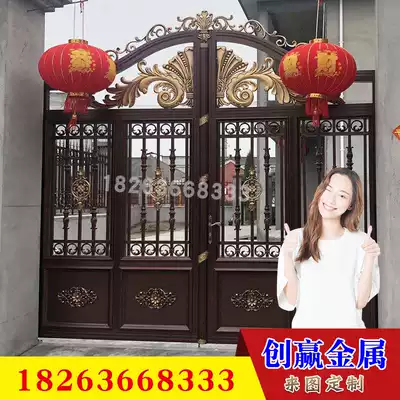 Aluminum villa door courtyard door open aluminum alloy automatic door European sliding door aluminum Art push pull electric double door