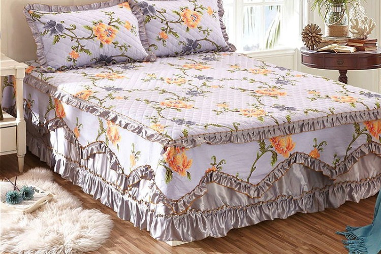 Giường bông váy giường bao gồm bông bông giường bìa xù quilt cover dày bông duy nhất mảnh bông không trượt 1.8m 2.0m