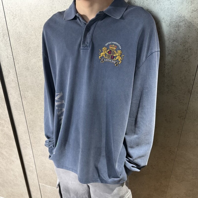 Martine Rose 26Ss Haze Blue Distressed Badge Patch Embroidery No. 6 Polo Long Sleeve Unisex