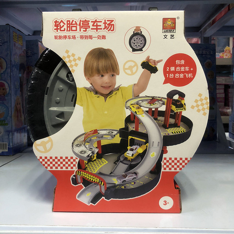 Literary large tire parking lot toy set boys and children alloy mini car track multi-layer model