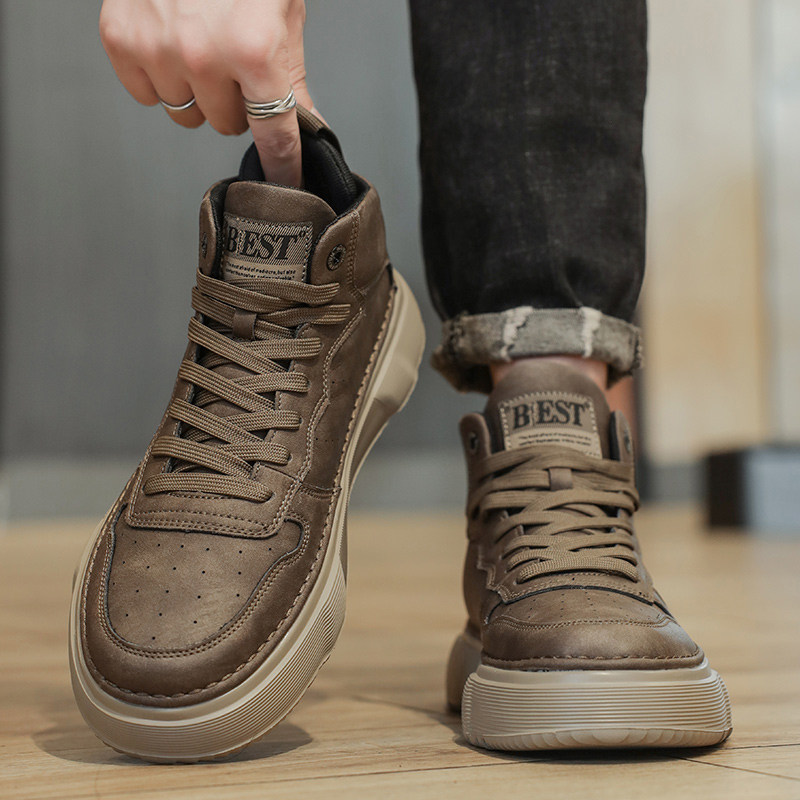 Winter men's shoes autumn winter style 2023 new Huizhou Martin boots men's high help autumn middle helper shoe boomer shoes-Taobao