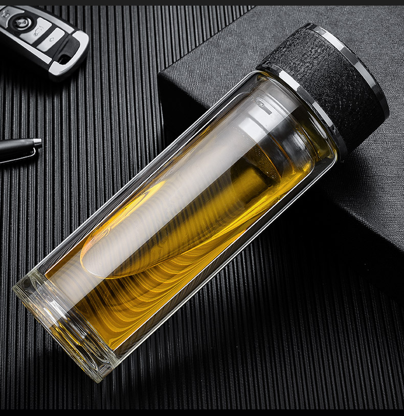 Male shu also double glass cup tea custom heat water separation water cup upset portable filtration crystal