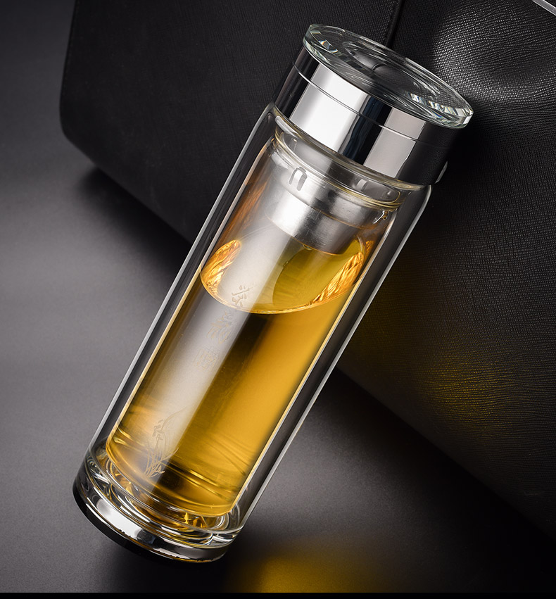 Male shu also double glass cup tea custom heat water separation water cup upset portable filtration crystal