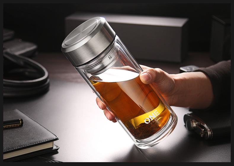 Shu also double glazing glass large capacity 1000 ml men heat insulation transparent drop large tea tea