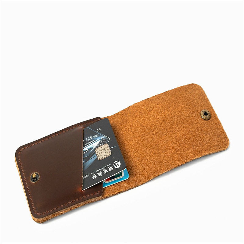 No name hand-made crazy horse leather thin section personality card holder women's bus card case credit button cowhide card holder men