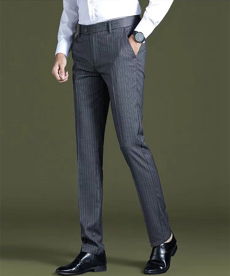 Slim fit drape free ironing trousers men's British fashion striped boutique casual pants business casual elastic pencil trousers
