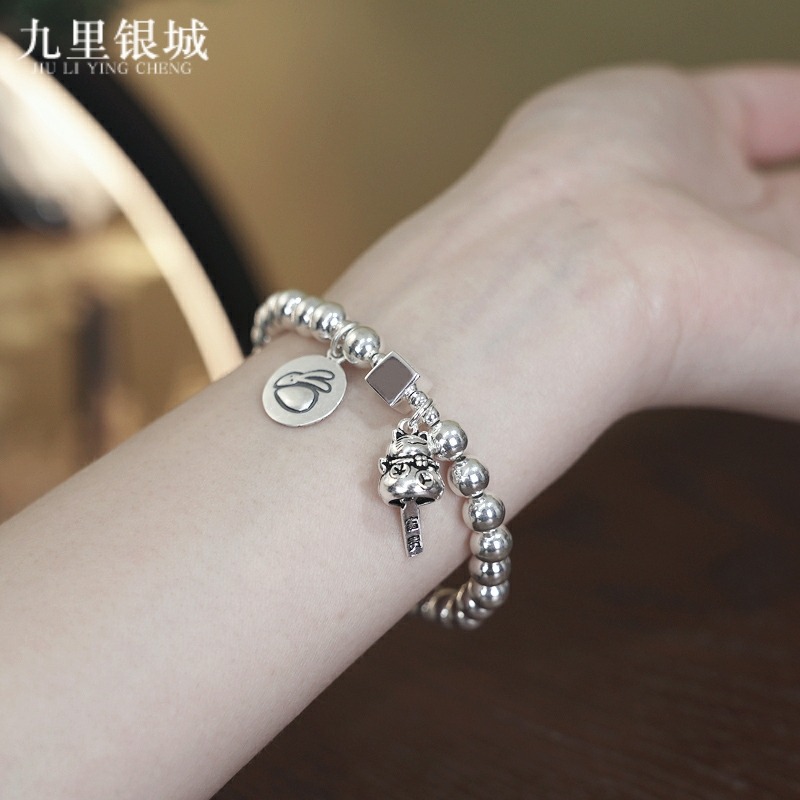 S925 Silver Zodiac Lucky Cat Silver Bead Bracelet for Women 2026 Year of the Horse Guardian Bracelet Gift