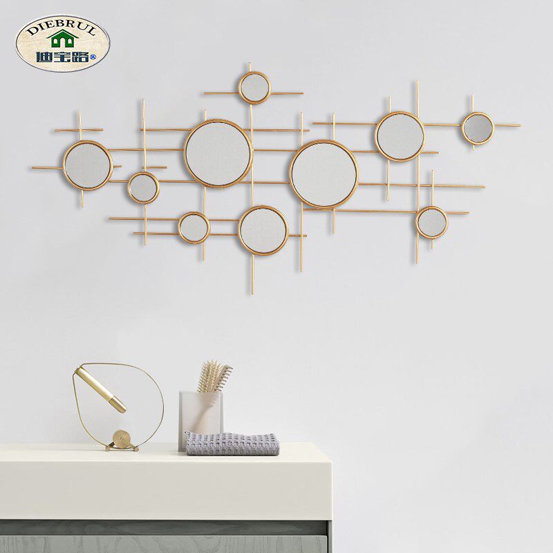 Dibao Road Creative Home Iron Art Wall Decoration Living Room Sofa Background Pendant Book Room Wall Hanging Decoration Xuanguan Decorative Mirror