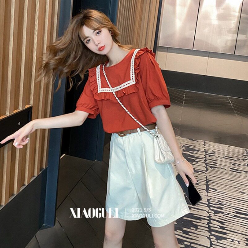 Fold shorts girls in the summer of 2023 new pure color, high waist and lean suit casual straight tube pants