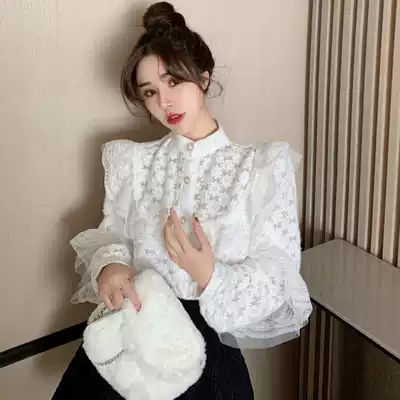 French lace court style shirt women's top autumn and winter 2021 new high-end design sense niche beautiful