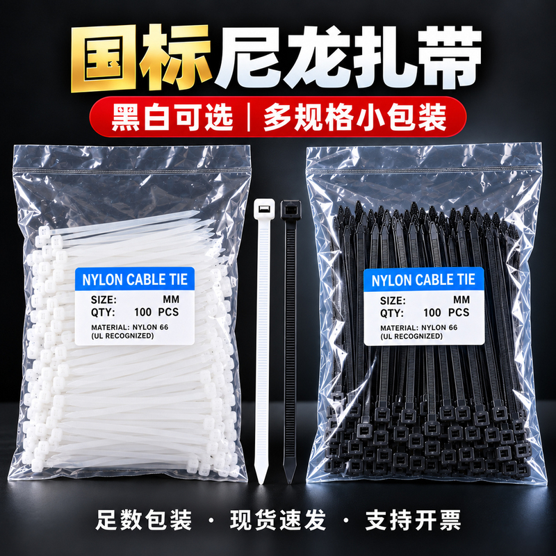 National Standard Nylon Self-Locking Cable Ties, Black and White, 100 Pieces, Various Sizes, for Wire Fixing, Bundling, and Cable Management Clips National Standard Nylon Self-Locking Cable Ties, Black and White, 100 Pieces, Various Sizes, for Wire Fixing, Bundling, and Cable Management Clips
