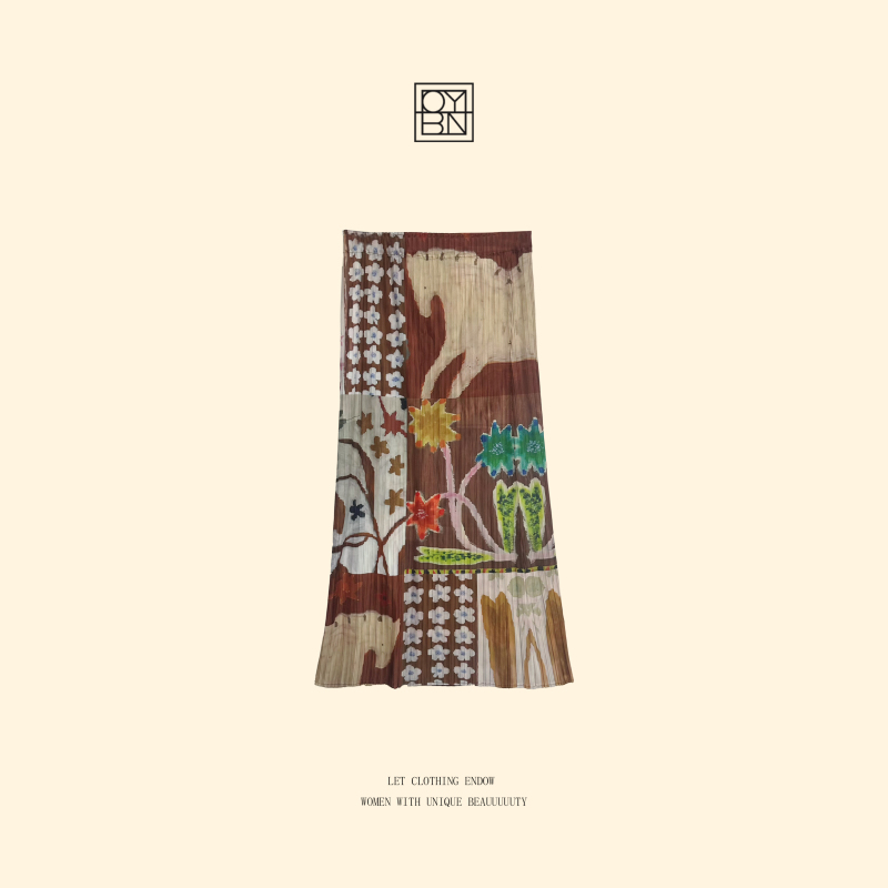 Oybn Ouyang Beini【Hippie Pony】Slightly Plus-Size, Large-Size, Issey Miyake Style Printed Pleated Loose Skirt 6445 Oybn Ouyang Beini【Hippie Pony】Slightly Plus-Size, Large-Size, Issey Miyake Style Printed Pleated Loose Skirt 6445