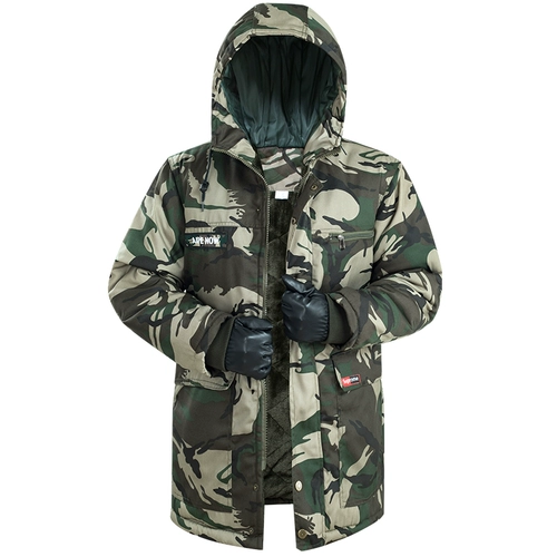 Камуфляжное демисезонное длинное пальто, рабочий пуховик, большой размер, средней длины