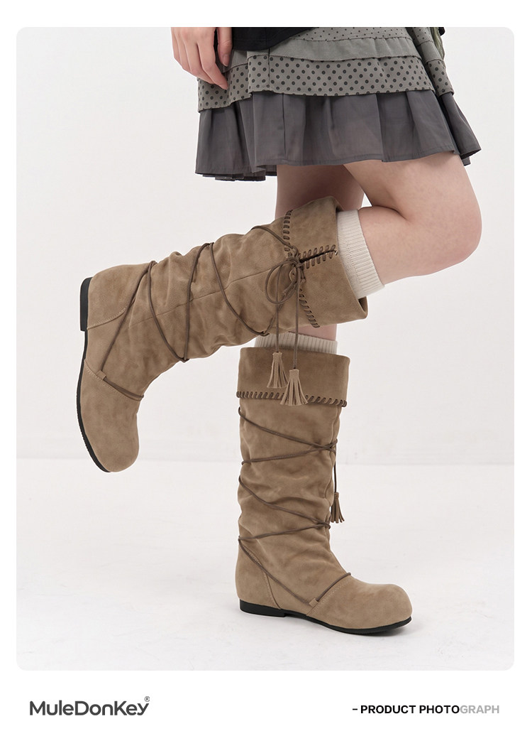Mule Donkey Suede Round-Toe Western Mid-Calf Boot