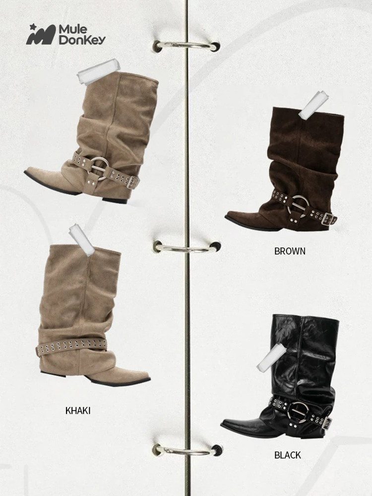 Mule Donkey Suede Pointed-Toe Mid-Calf Western Boot