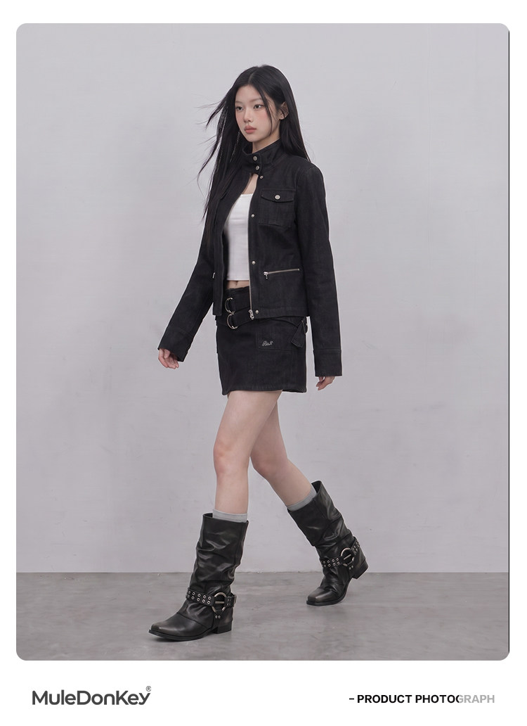 Mule Donkey PU Pointed-Toe Mid-Calf Boot