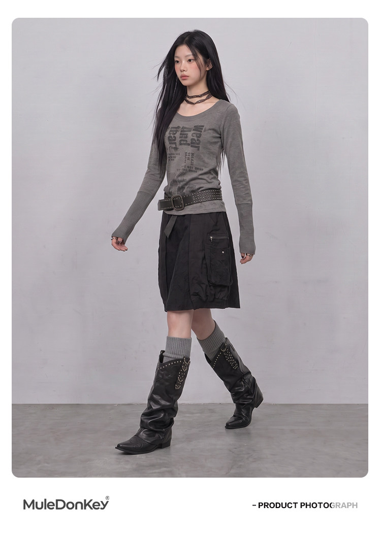 Mule Donkey Studded Belted Over-The-Knee Western Boot