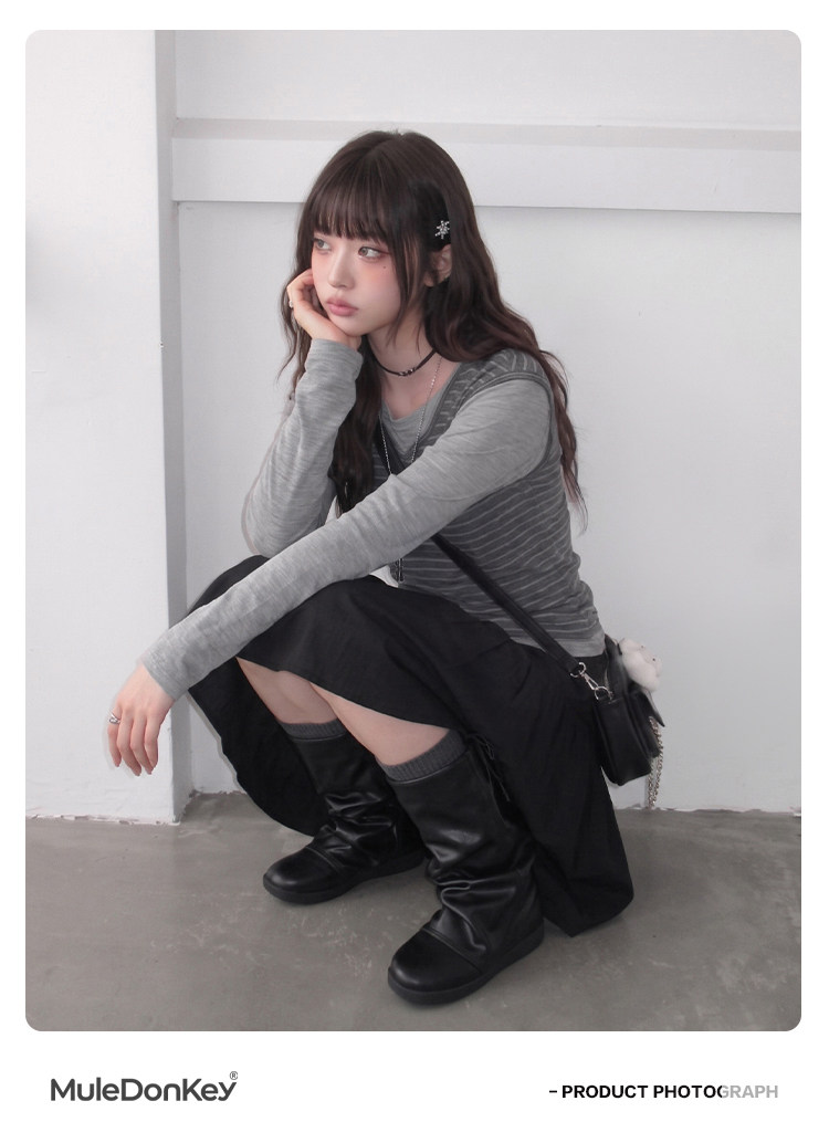 Mule Donkey Suede Drawstring Mid-Calf Boot