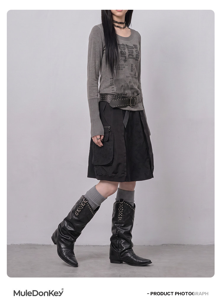 Mule Donkey Studded Belted Over-The-Knee Western Boot