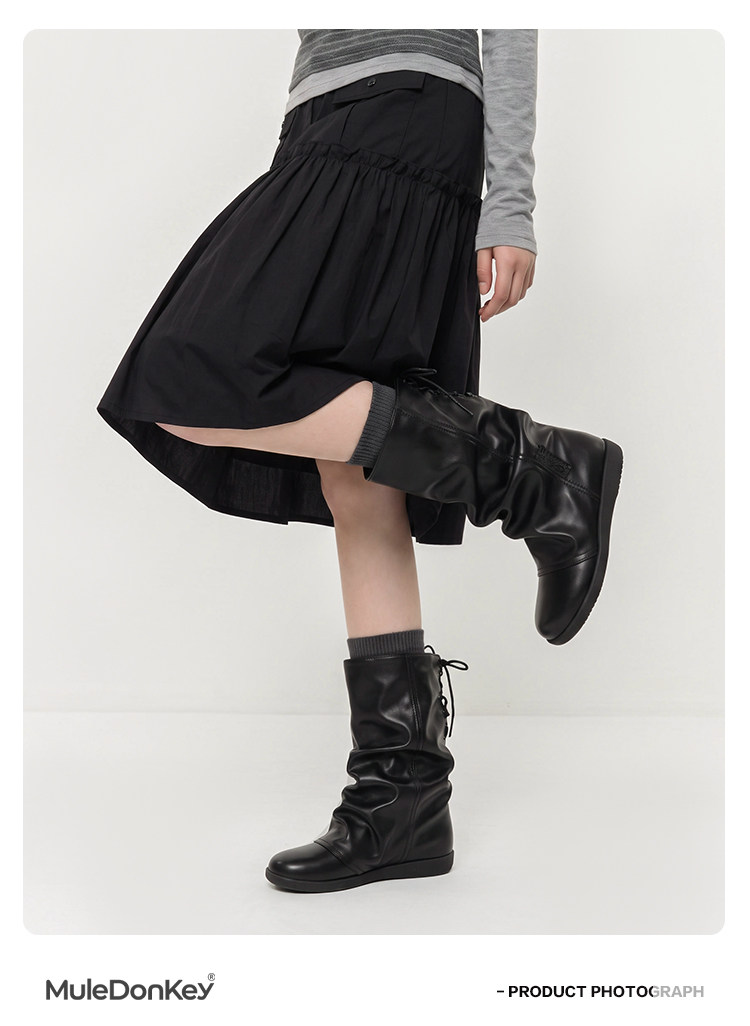 Mule Donkey Suede Drawstring Mid-Calf Boot