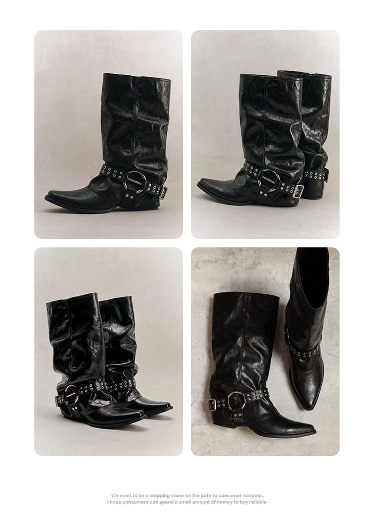 Mule Donkey Suede Pointed-Toe Mid-Calf Western Boot