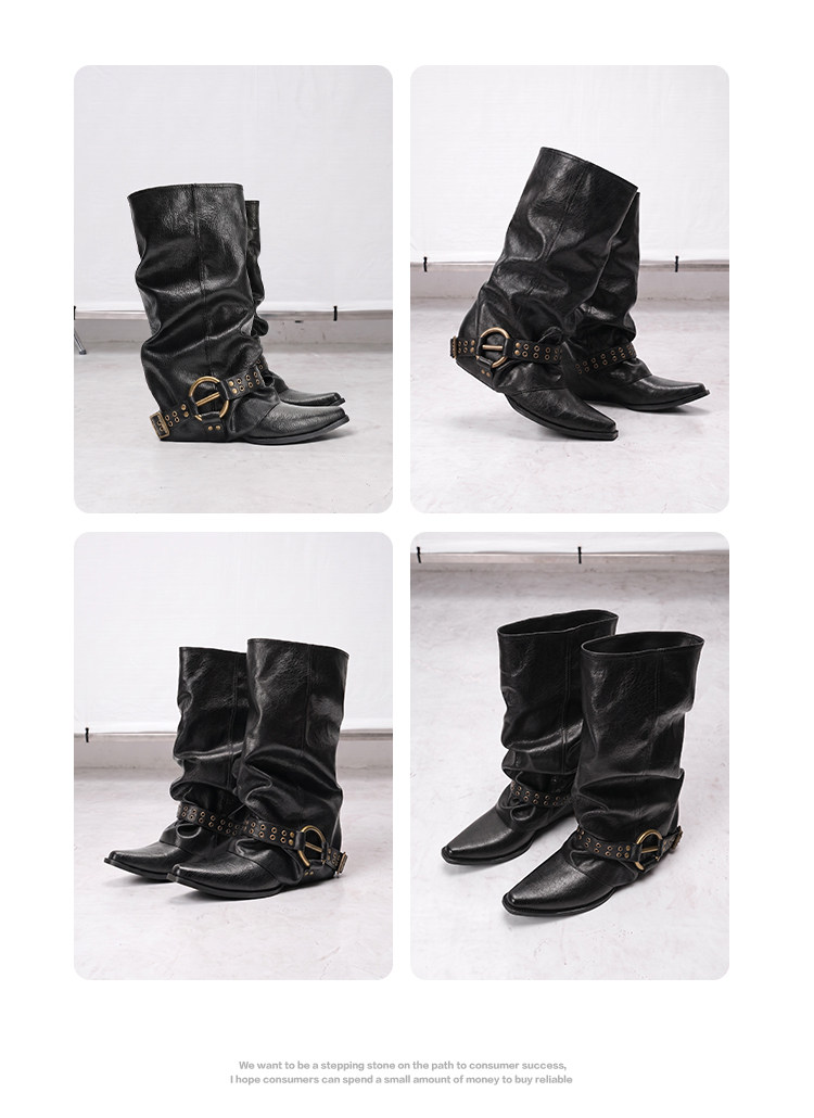 Mule Donkey Studded Pointed-Toe Mid-Calf Boots