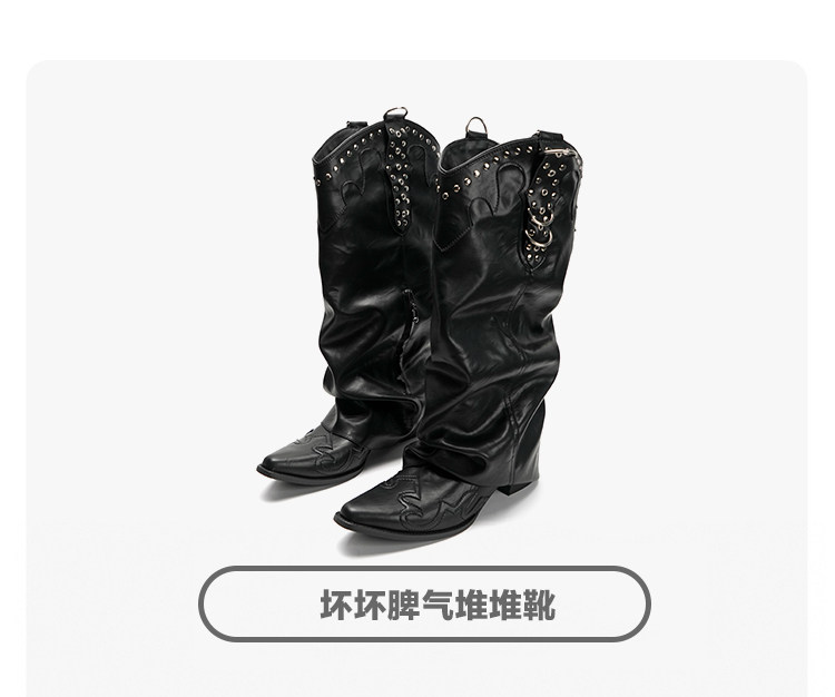 Mule Donkey Studded Belted Over-The-Knee Western Boot