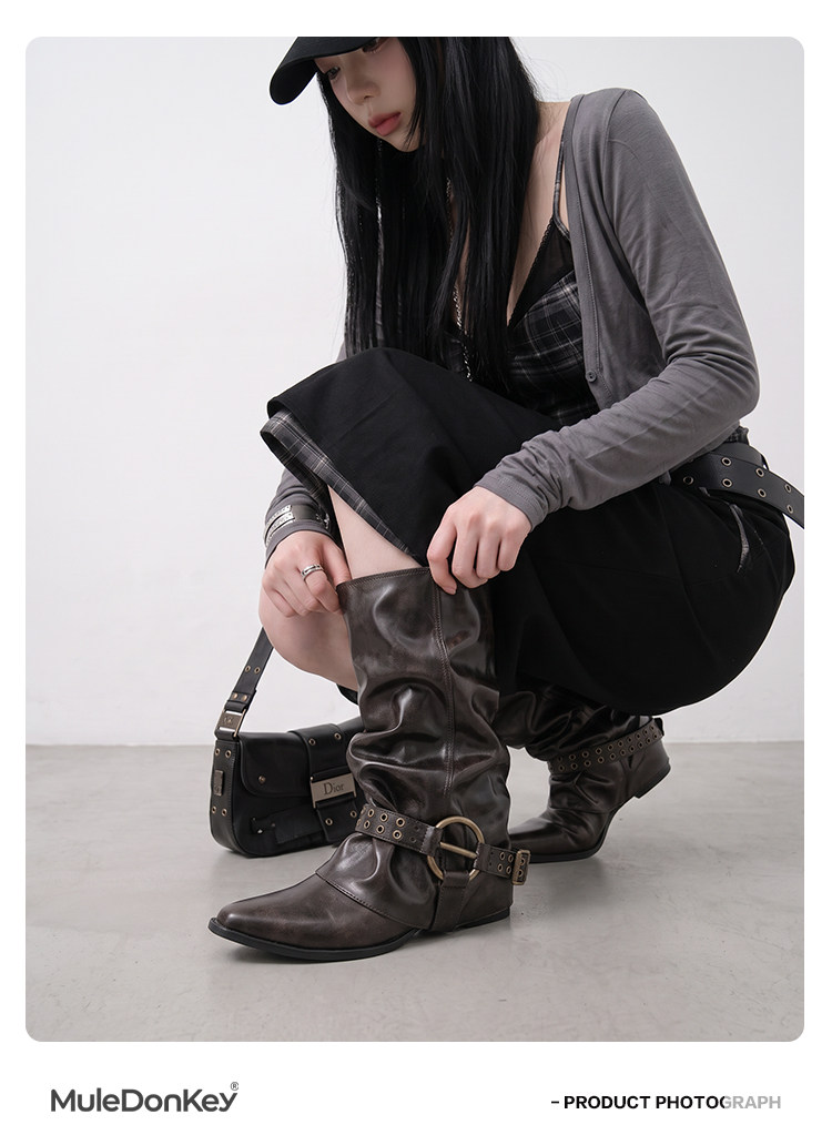 Mule Donkey Ruched Western Cowboy Boots