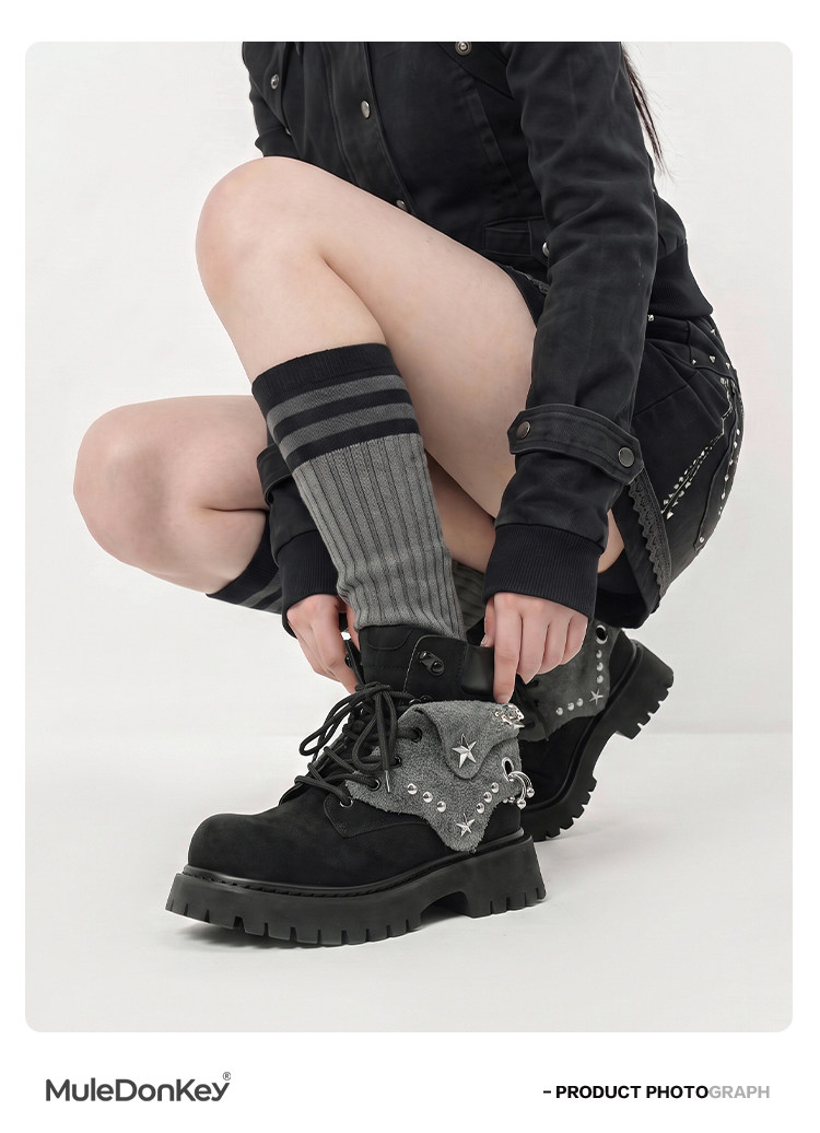 Mule Donkey Retro Lace-Up Platform Martin Boot
