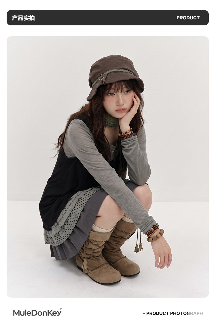 Mule Donkey Suede Round-Toe Western Mid-Calf Boot