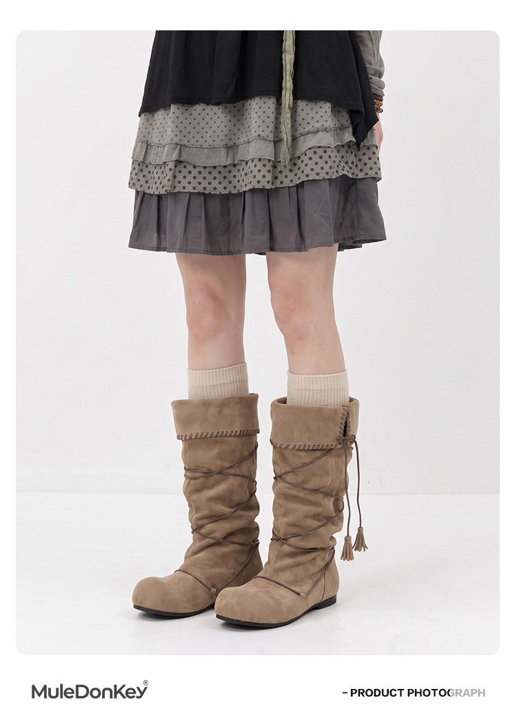 Mule Donkey Suede Round-Toe Western Mid-Calf Boot
