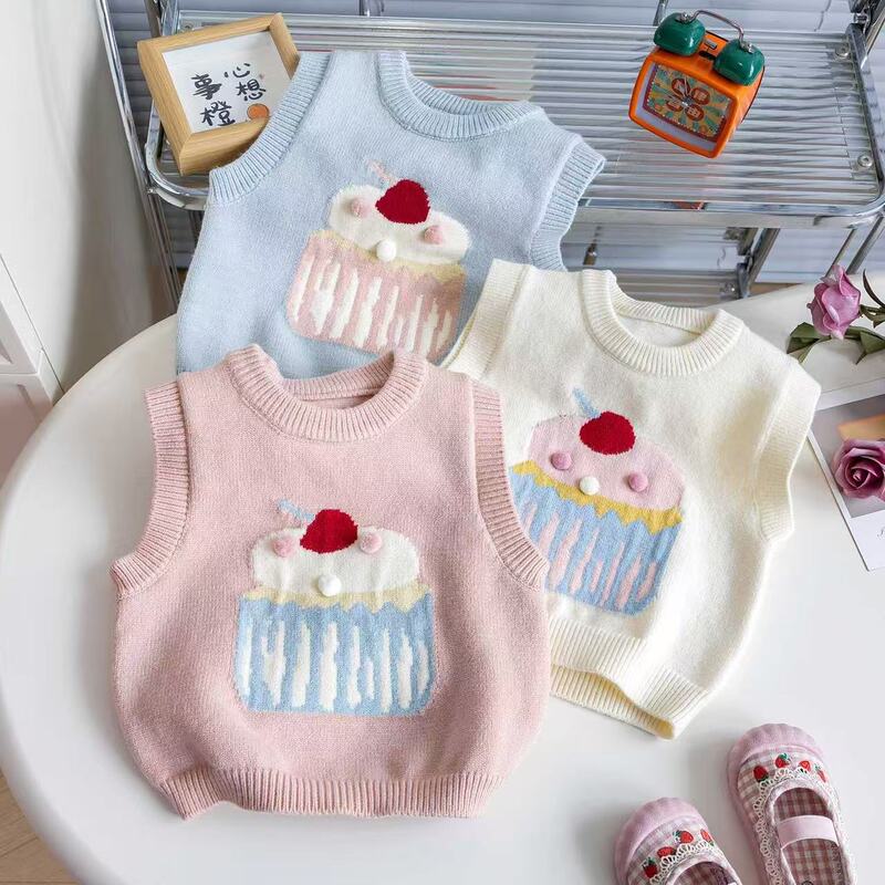 Girls' Knitted Vest for Autumn, 2026 New Style Children's Clothing, Cartoon Sleeveless Spring and Autumn Vest, Stylish