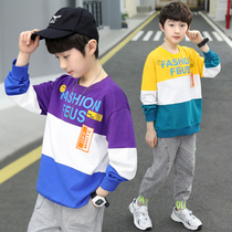 Balabala flagship store boys spring clothes cotton sweater 2022 new big boy boy spring and autumn handsome stitching