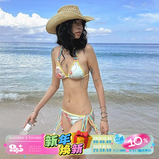 QUOERRA S CHORD оригинальный высокоэластичный комплект бикини с цветком гибискуса, кешью, цветком, леопардовым принтом, сине-зеленый, мятный комплект