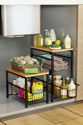 Kitchen sink storage rack Floor-standing kitchen push-pull storage telescopic debris Overall cabinet supplies Cabinet finishing rack
