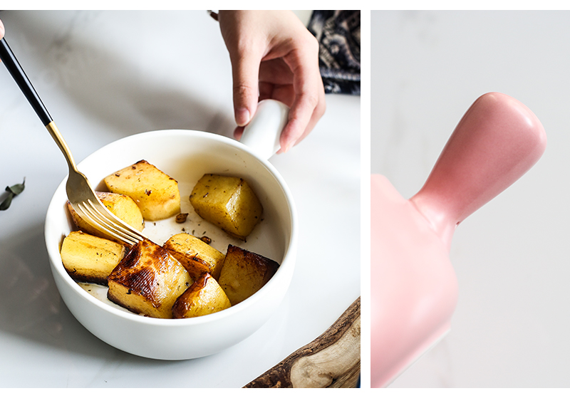 Roasted bowl Nordic household ceramic bowl breakfast baking bowl with the handle of the big bowl of oven baked bread and butter fruit bowl