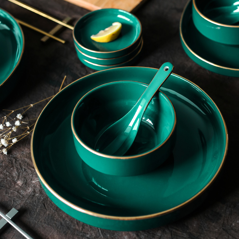 Tao soft light key-2 luxury blackish green up phnom penh crockery bowl of fruit salad bowl 0 soup bowl rainbow such as use the steak