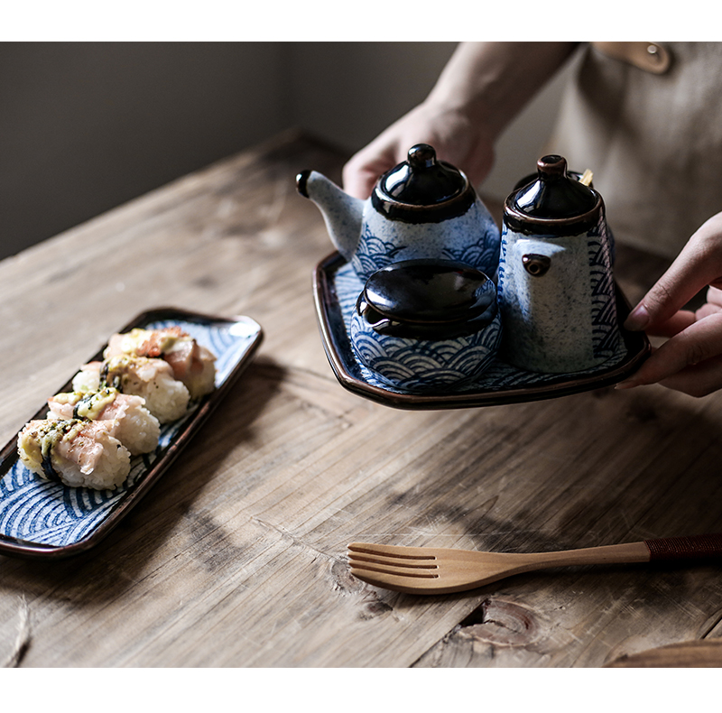 Tao soft Japanese restaurant home flavor can suit toothpicks extinguishers mustard and soy sauce pot cup pepper bottle of rectangular plate